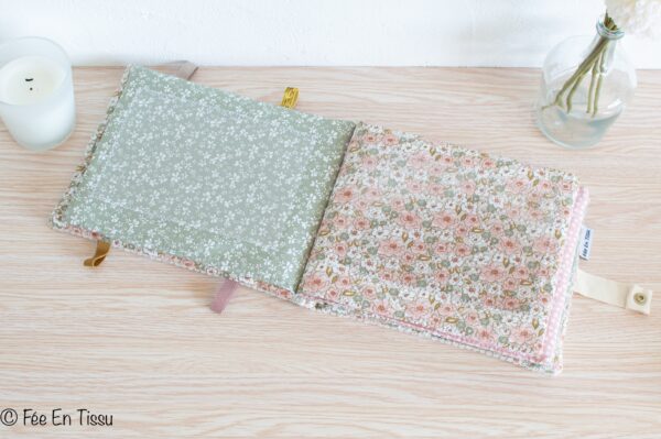 Album photo bébé tissu personnalisé  - velours beige & imprimé fleuri