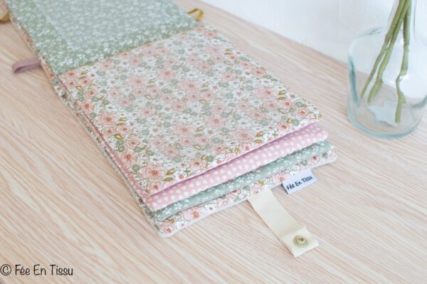 Album photo bébé tissu personnalisé  - velours beige & imprimé fleuri