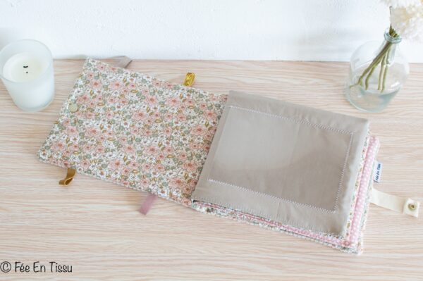 Album photo bébé tissu personnalisé  - velours beige & imprimé fleuri