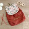 Sac à Dos personnalisé prénom Velours côtelé terracotta imprimé fleuri
