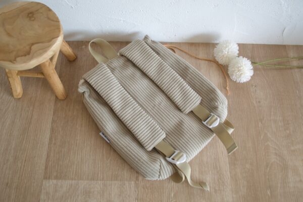 Sac à Dos personnalisé prénom Velours côtelé beige et Tissu mouton blanc cassé