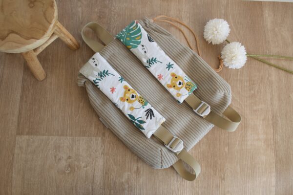 Sac à Dos personnalisé prénom Velours côtelé beige et imprimé Animaux