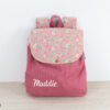 Sac à dos Personnalisé Prénom toile de coton rose et imprimé fleuri