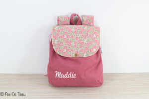 Sac à dos Personnalisé Prénom toile de coton rose et imprimé fleuri