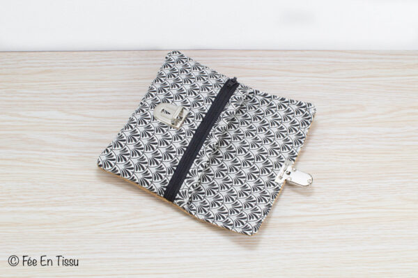 Portefeuille femme compact Simili cuir liège Tissu imprimé fleuri noir et argenté