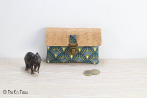 Portefeuille femme compact Simili cuir liège Tissu imprimé fleuri vert