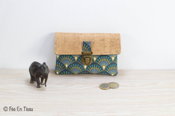 Portefeuille femme compact Simili cuir liège Tissu imprimé fleuri vert