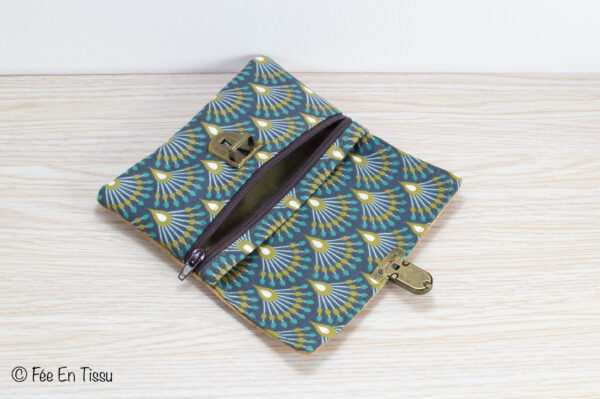 Portefeuille femme compact Simili cuir liège Tissu imprimé fleuri vert