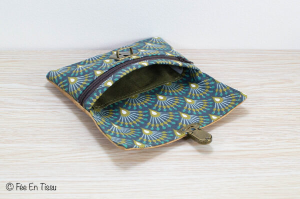 Portefeuille femme compact Simili cuir liège Tissu imprimé fleuri vert