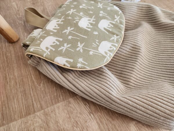 Sac à Dos personnalisé prénom Velours côtelé beige et imprimé éléphant