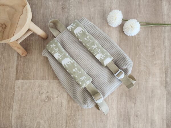 Sac à Dos personnalisé prénom Velours côtelé beige et imprimé éléphant