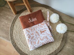 Protège carnet de santé bébé personnalisé - velours côtelé imprimé renard