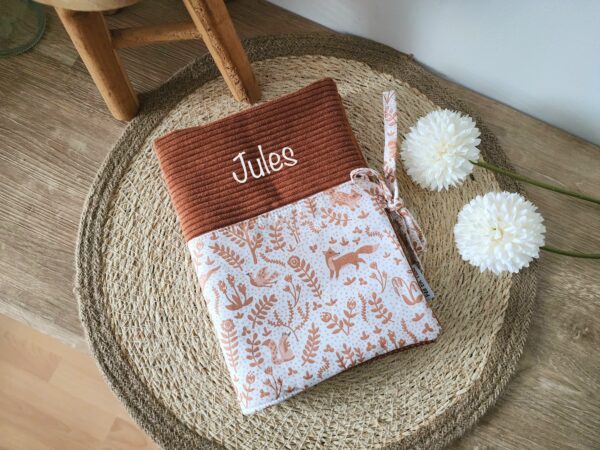 Protège carnet de santé bébé personnalisé - velours côtelé imprimé renard