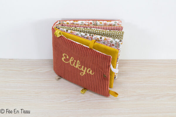 Album photo tissu pour bébé personnalisable - velours terracotta - imprimé fleuri