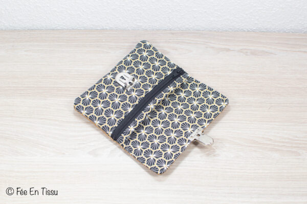 Portefeuille femme compact Simili cuir liège Tissu imprimé fleuri noir et doré