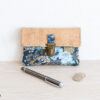 Portefeuille femme compact Simili cuir liège Tissu imprimé fleuri Bleu