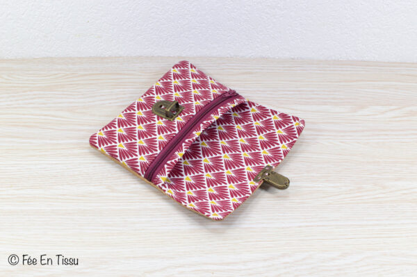 Portefeuille femme compact Simili cuir liège Tissu imprimé fleuri rouge bordeaux