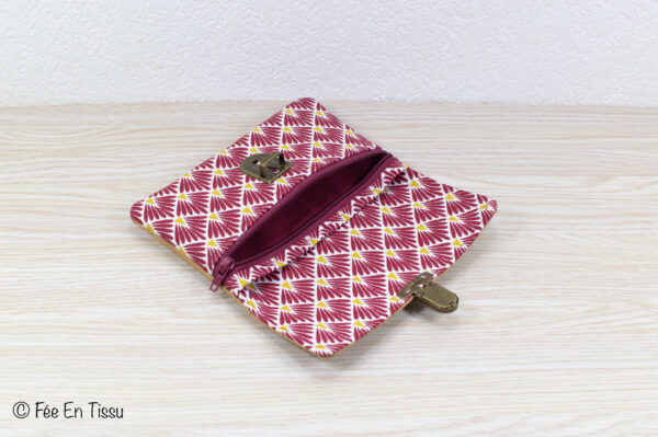 Portefeuille femme compact Simili cuir liège Tissu imprimé fleuri rouge bordeaux