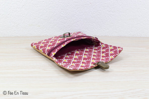 Portefeuille femme compact Simili cuir liège Tissu imprimé fleuri rouge bordeaux