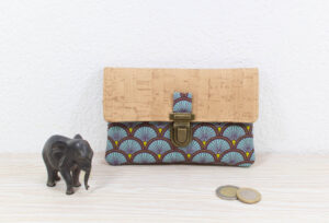 Portefeuille femme compact Simili cuir liège Tissu imprimé éventails