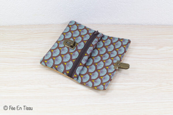 Portefeuille femme compact Simili cuir liège Tissu imprimé éventails