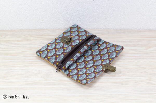 Portefeuille femme compact Simili cuir liège Tissu imprimé éventails