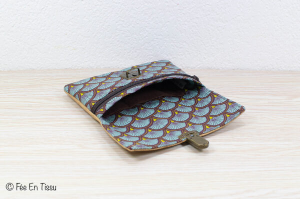 Portefeuille femme compact Simili cuir liège Tissu imprimé éventails