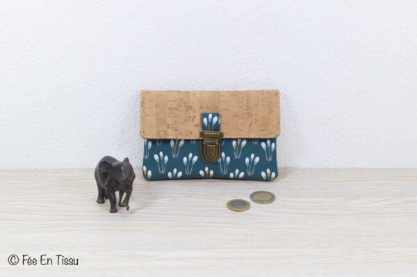 Compact liege 03_0001 Portefeuille femme compact Simili cuir liège Tissu imprimé brindilles