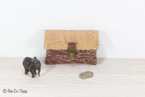 Portefeuille femme compact Simili cuir liège Tissu imprimé marron