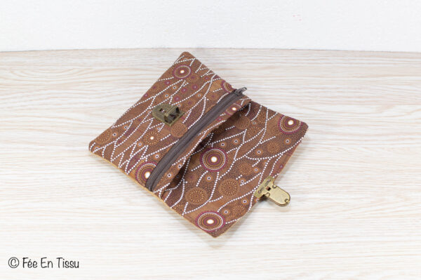 Portefeuille femme compact Simili cuir liège Tissu imprimé marron