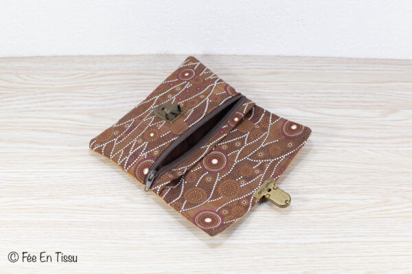 Portefeuille femme compact Simili cuir liège Tissu imprimé marron