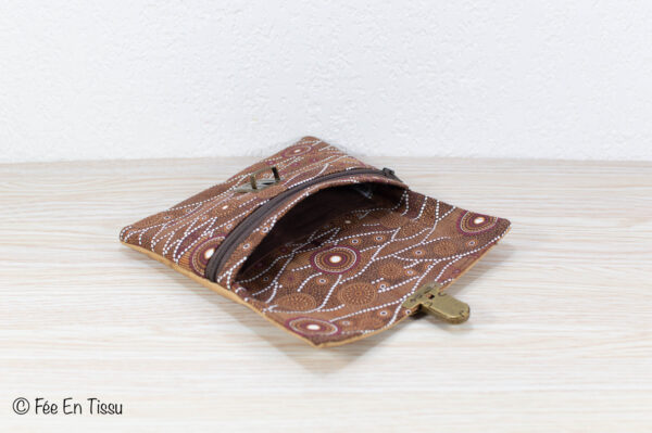 Portefeuille femme compact Simili cuir liège Tissu imprimé marron