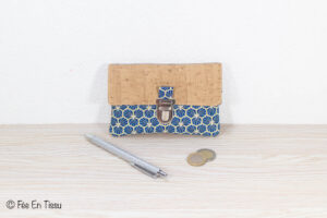 Portefeuille femme compact Simili cuir liège Tissu imprimé fleuri bleu