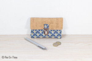 Portefeuille femme compact Simili cuir liège Tissu imprimé fleuri bleu