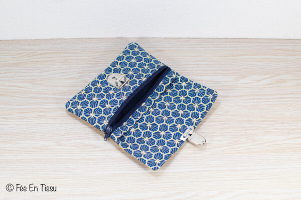 Portefeuille femme compact Simili cuir liège Tissu imprimé fleuri bleu