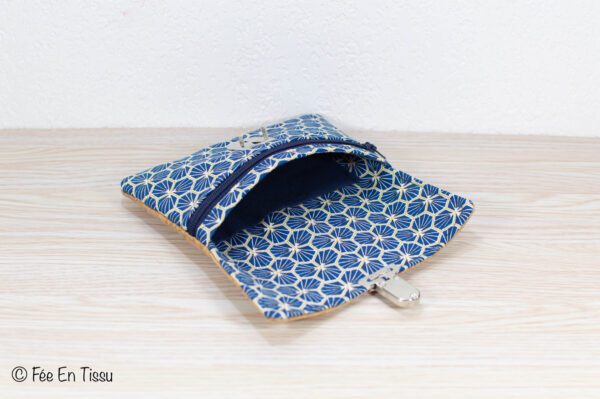 Portefeuille femme compact Simili cuir liège Tissu imprimé fleuri bleu