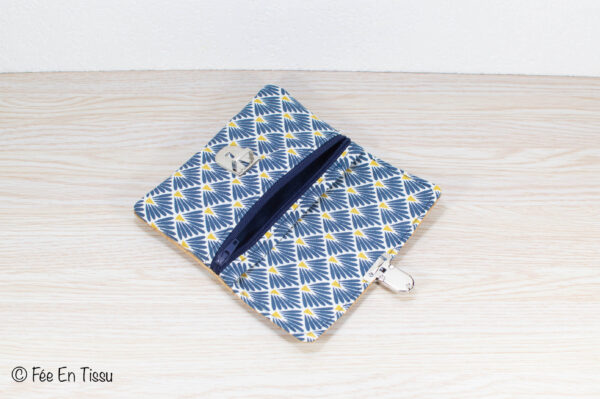 Portefeuille femme compact Simili cuir liège Tissu imprimé fleuri bleu