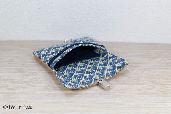 Portefeuille femme compact Simili cuir liège Tissu imprimé fleuri bleu