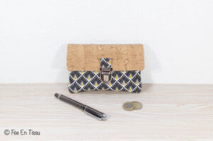 Portefeuille femme compact Simili cuir liège Tissu imprimé fleuri noir