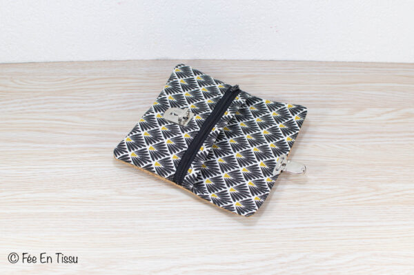 Portefeuille femme compact Simili cuir liège Tissu imprimé fleuri noir