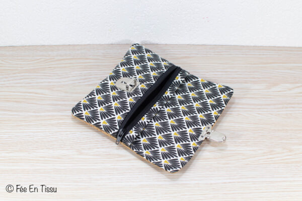 Portefeuille femme compact Simili cuir liège Tissu imprimé fleuri noir