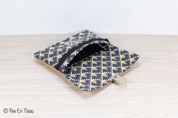 Portefeuille femme compact Simili cuir liège Tissu imprimé fleuri noir