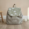 Sac à Dos personnalisé prénom Velours côtelé beige et imprimé éléphant
