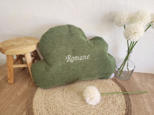 Coussin bébé personnalisé - Nuage - Velours côtelé vert