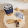 Lingettes lavables avec pochon de rangement Velours côtelé bleu marine et imprimé fleuri