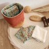 Lingettes lavables avec pochon de rangement Velours côtelé terracotta et imprimé fleuri