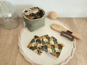 Lingettes lavables avec pochon de rangement Velours côtelé vert et imprimé fleuri