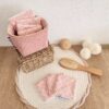 Lingettes lavables avec pochon de rangement Velours côtelé rose et imprimé fleuri