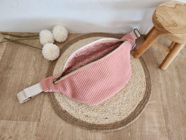 Sac Banane personnalisable Velours côtelé rose et imprimé fleuri