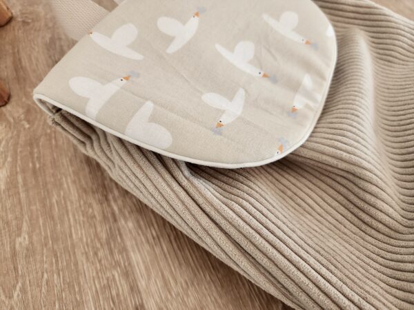 Sac à Dos personnalisé prénom Velours côtelé beige et tissu imprimé Oie